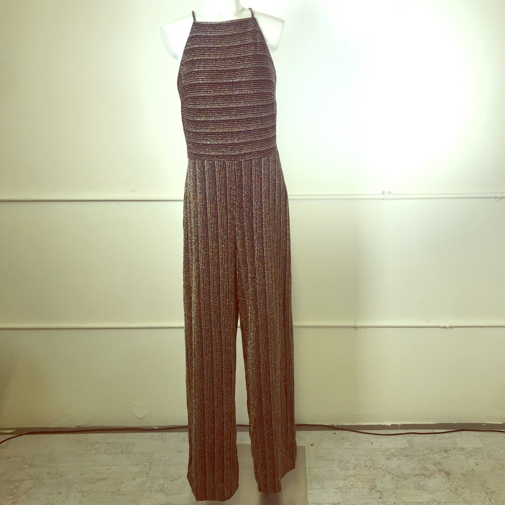 Jump Striped Metallic Knit Jumpsuit